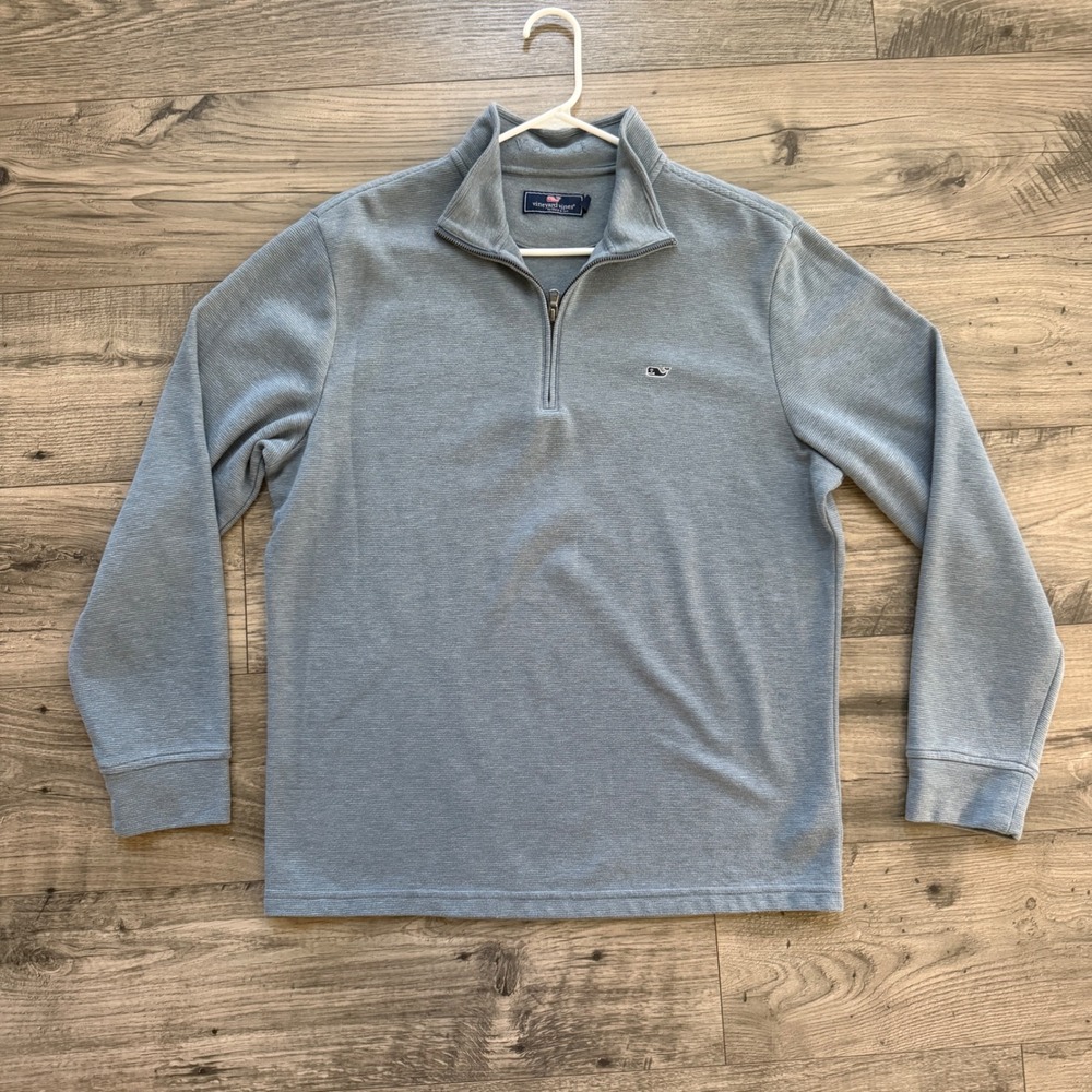 Vineyard Vines Mens Large Light Blue Textured Quarter Zip Pullover Sweater L
